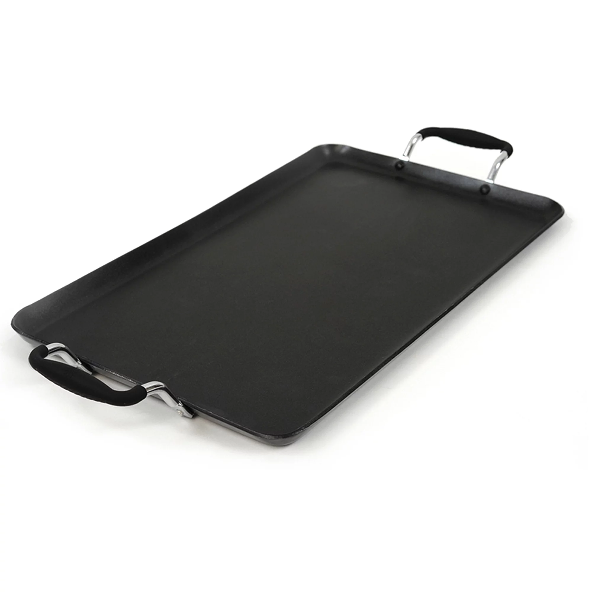 Nonstick Double Burner Griddle With Metal Handles 20 X 12 Inch Black 